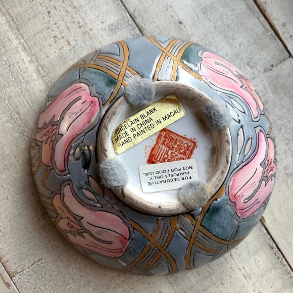 VTG Macau Chinese Porcelain Bowl Painted‎ Scalloped Square Decorative Candy 6” - Picture 8 of 11